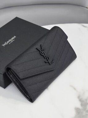 YSL-Style Black Caviar Leather Wallet